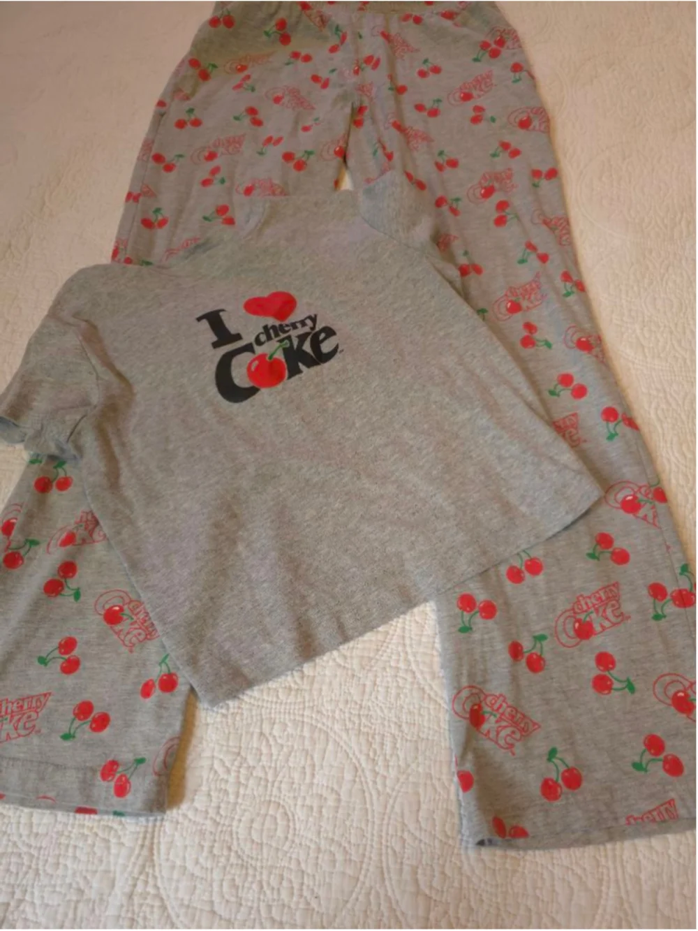 Women's Coca-Cola Gray Cherry Coke Logo Pajamas Set Small Comfort Lounge Wear
